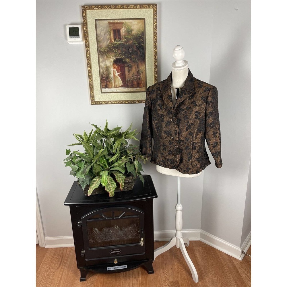 Melissa Harper Women Jacket 12P 3/4 Sleeve Ruffles Cropped FloralPadded Shoulder
